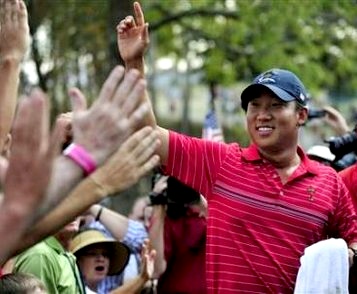 Anthony Kim celebrates his win over Sergio Garcia at the Ryder Cup © John Sommers II/Reuters