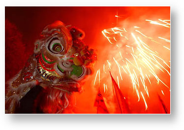 Chinese dragon and firecracker