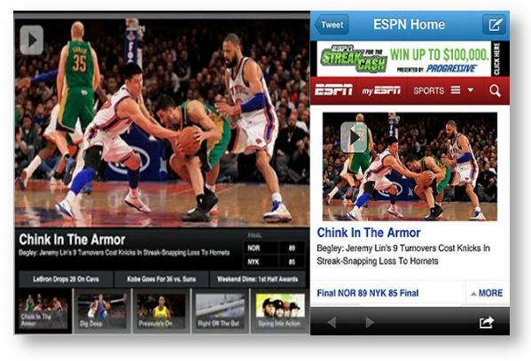 'Chink in the Armor' headline on ESPN mobile website