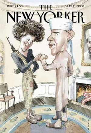 The New Yorker's cover cartoon of Barack and Michelle Obama
